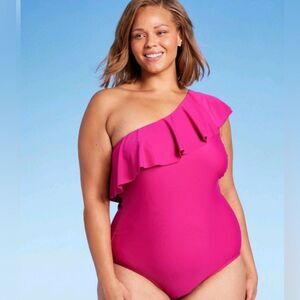Kona Sol One Shoulder Pink Ruffle Swimsuit New With Tags Size XL